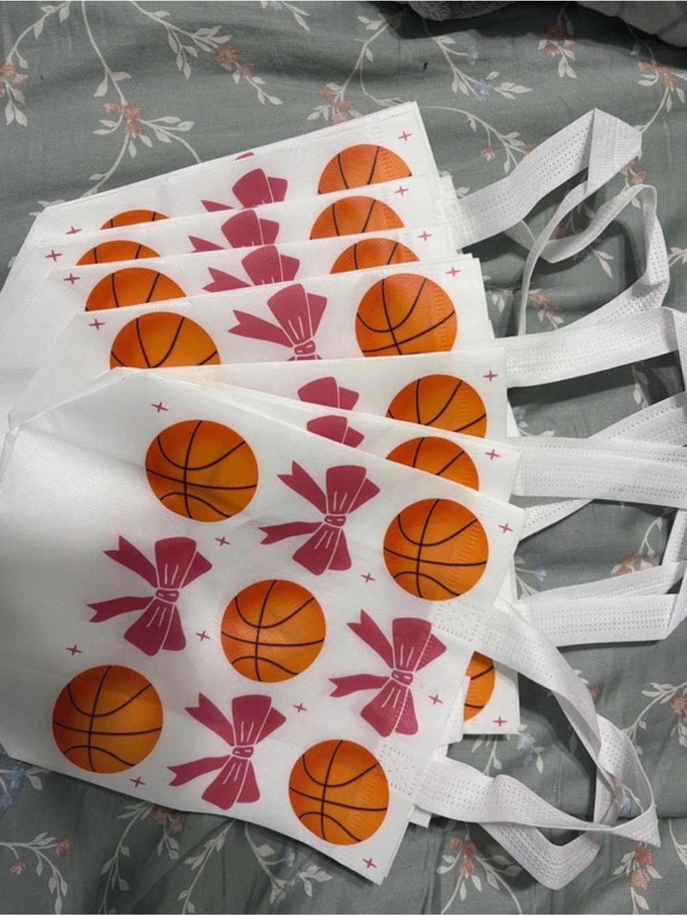 Sporty Basketball & Bow party favor bags - White, Orange & Pink